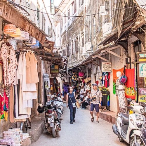 FILED - Souvenir stalls in Stone Town, the old centre of Zanzibar. Photo: Keegan Checks/Tapperpress/dpa